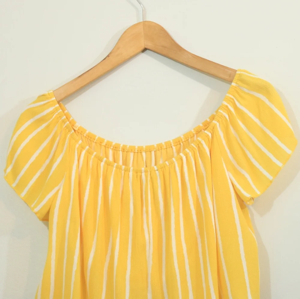 Forever 21 Yellow Striped Gauzy Off Shoulder Crop Top - Picture 5 of 7